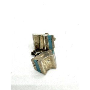 MEXICO 925 Silver - Vintage Inlaid Turquoise Non Pierce Screw Earrings
